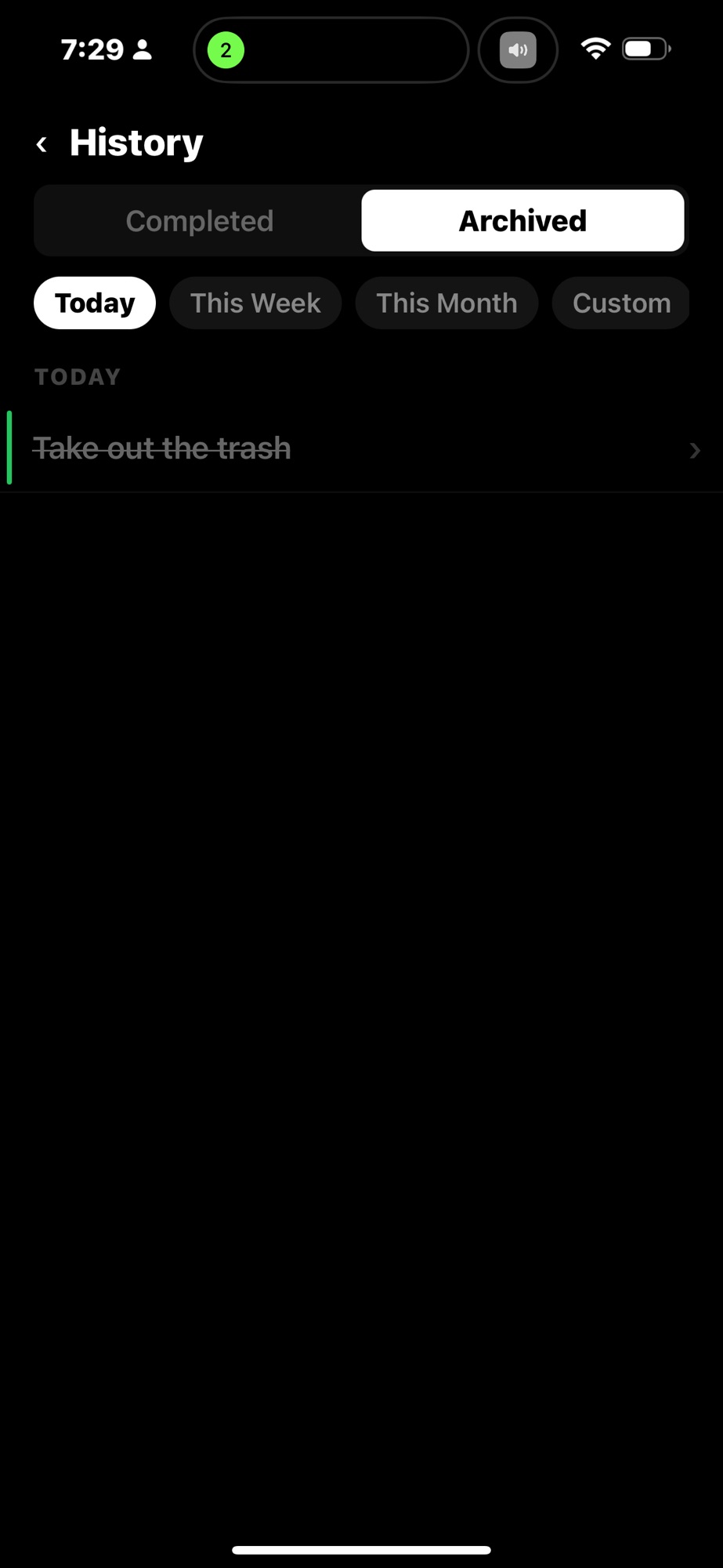 Notchd archive and history screen