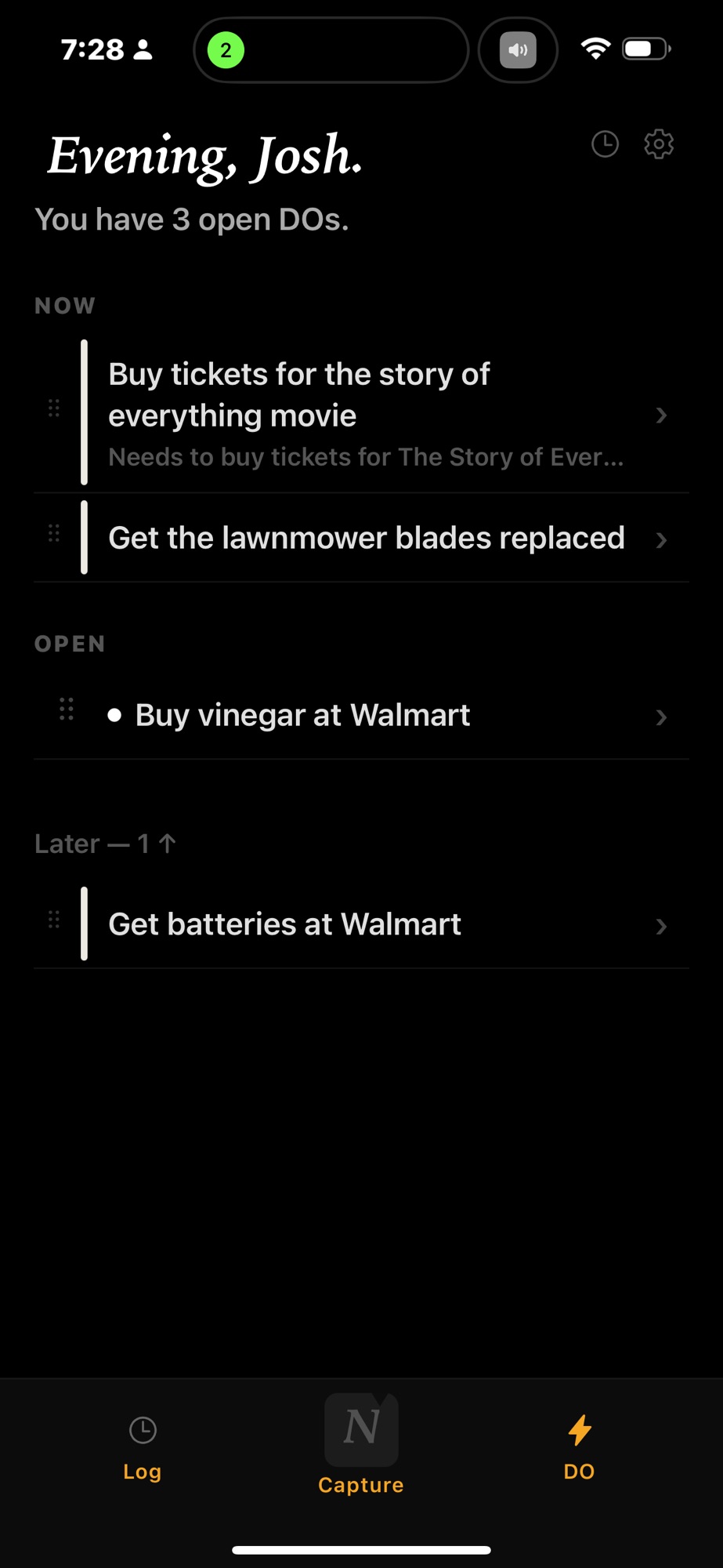 Notchd task tray with extracted DO items